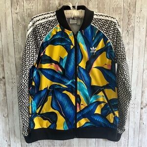 Adidas Tropical Leaf Print and Block-print Track Jacket Medium